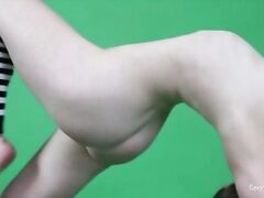 Young brunette gymnast Anna Mostik spreading legs