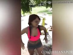 Colombian teen working out nude