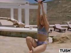 TUSHY Bored Rich Girl Gapes For Personal Trainer On Vacation