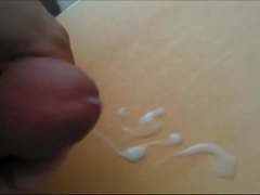 Jerking off and cumshot in front of laughing girl